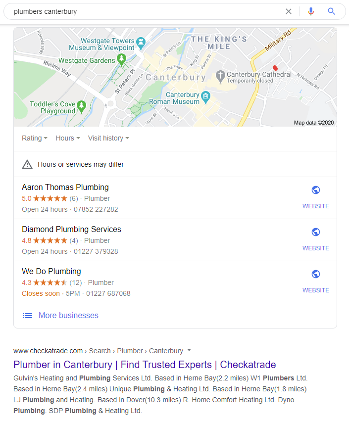 Google result with local listings